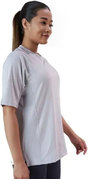 Light Grey Elbow Sleeve Active Wear Gym T-Shirt For Women