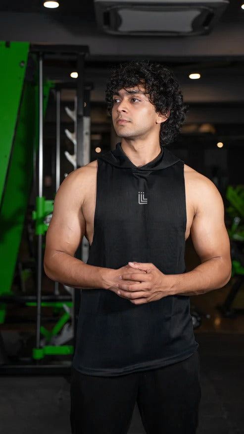 Black Gym Vest Hoodie For Men