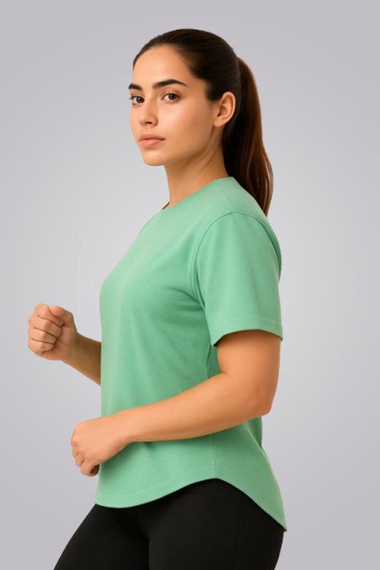 Light Green Apple Cut Rapid Dry Gym & Workout T-Shirt For Women