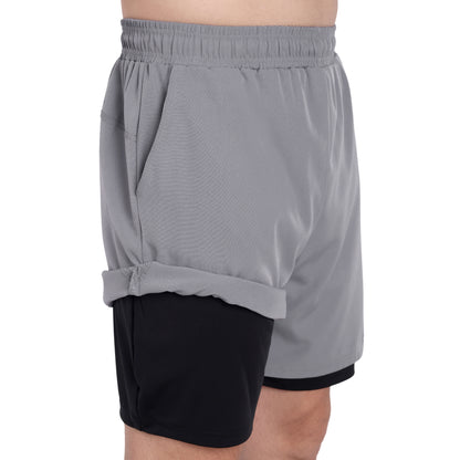 Light Grey Double Layer Gym Shorts For Men