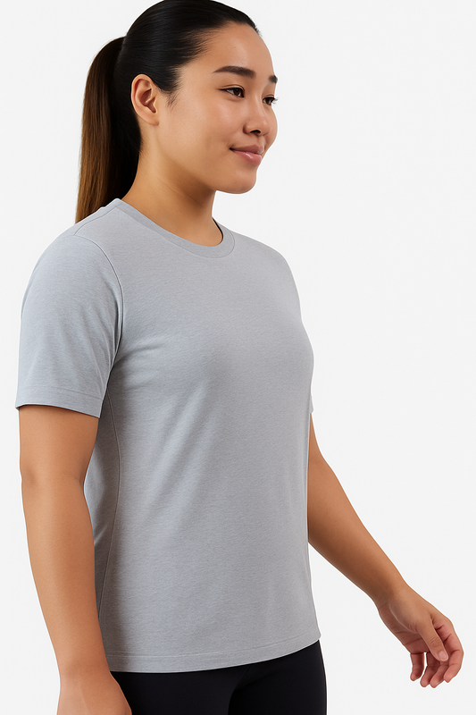 Light Grey Elbow Sleeve Active Wear Gym T-Shirt For Women