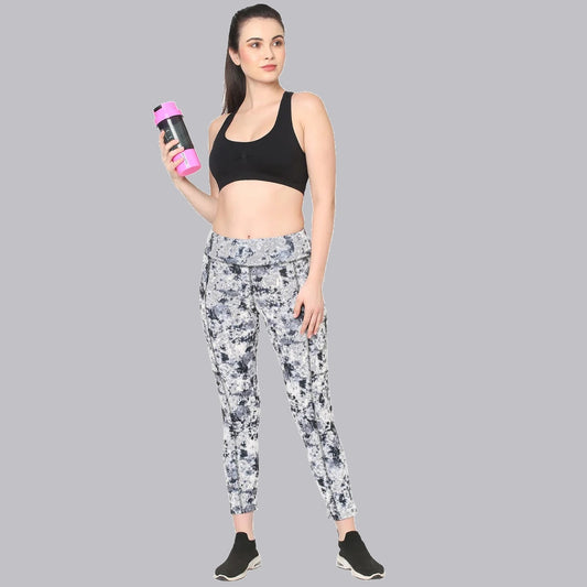 White Black Marble Shade Printed Gym Leggings