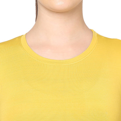 Round Neck Yellow Dry-fit Gym T-Shirt For Women