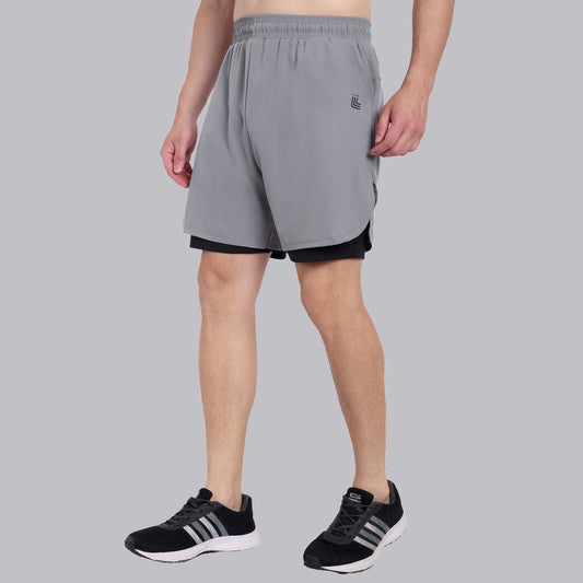 Light Grey Double Layer Gym Shorts For Men