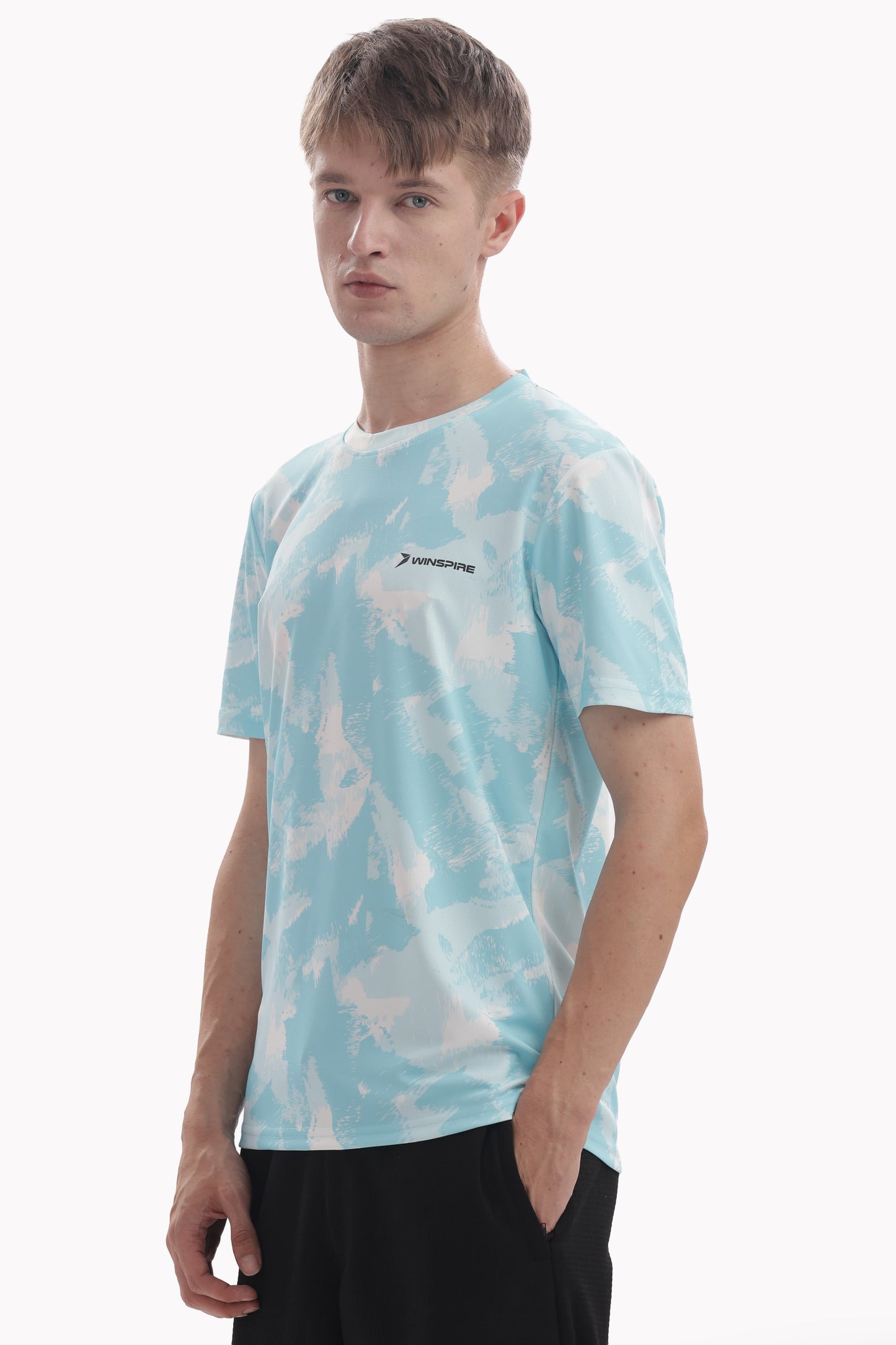 Sky Blue Textured Performance Gym T-Shirt For Men
