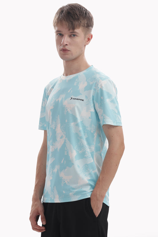 Sky Blue Textured Performance Gym T-Shirt For Men