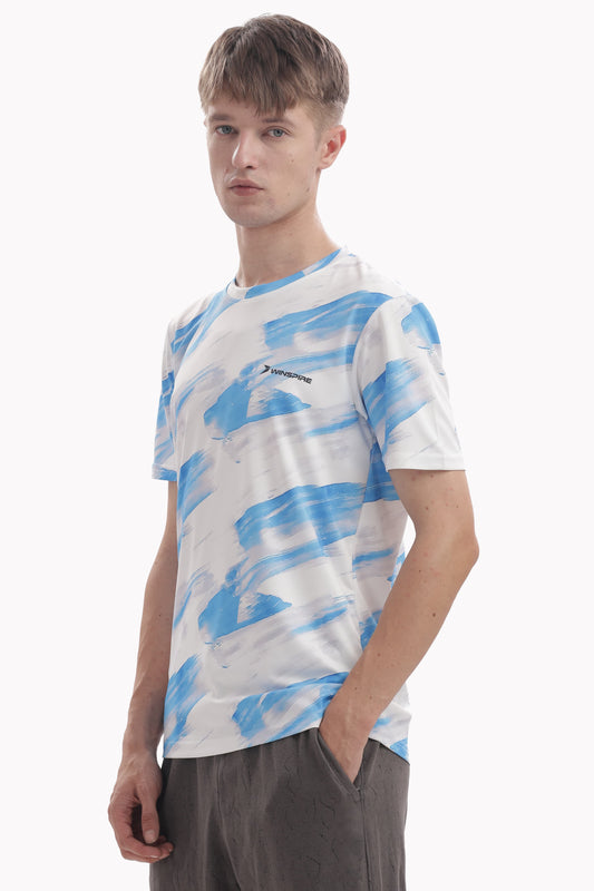 White & Blue Textured Performance Gym T-Shirt For Men