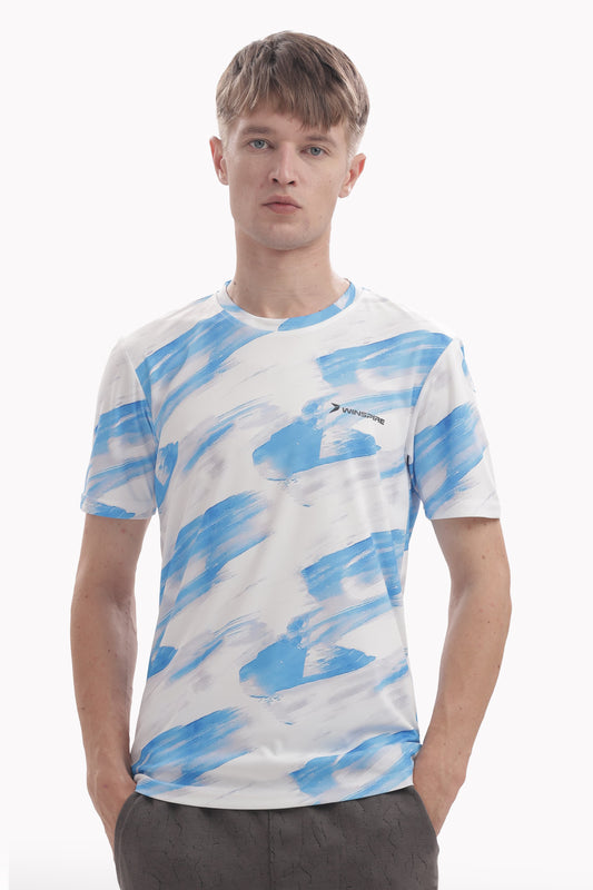 White & Blue Textured Performance Gym T-Shirt For Men