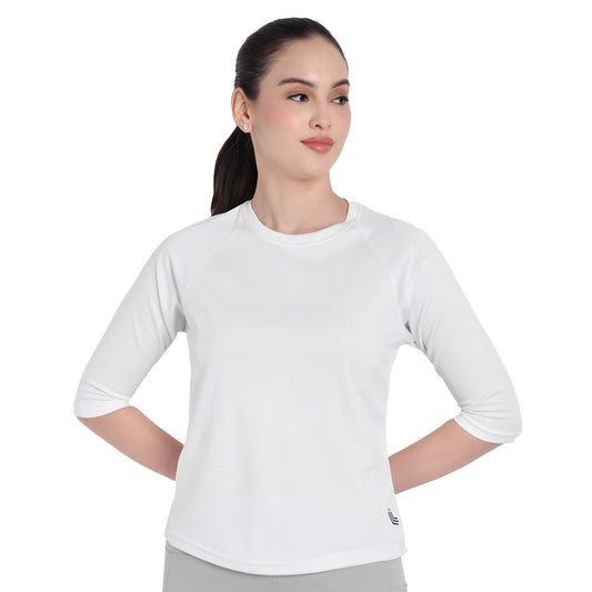 3/4 Sleeve White Gym T-Shirt For Women