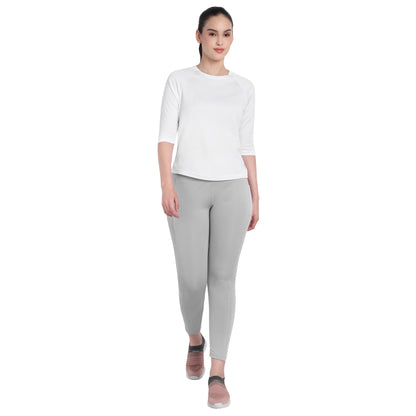 3/4 Sleeve White Gym T-Shirt For Women