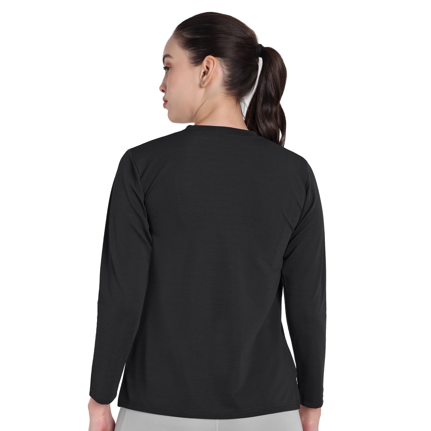 Full Sleeve Dry-fit Round Neck Black T-Shirt For Women