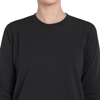 Full Sleeve Dry-fit Round Neck Black T-Shirt For Women