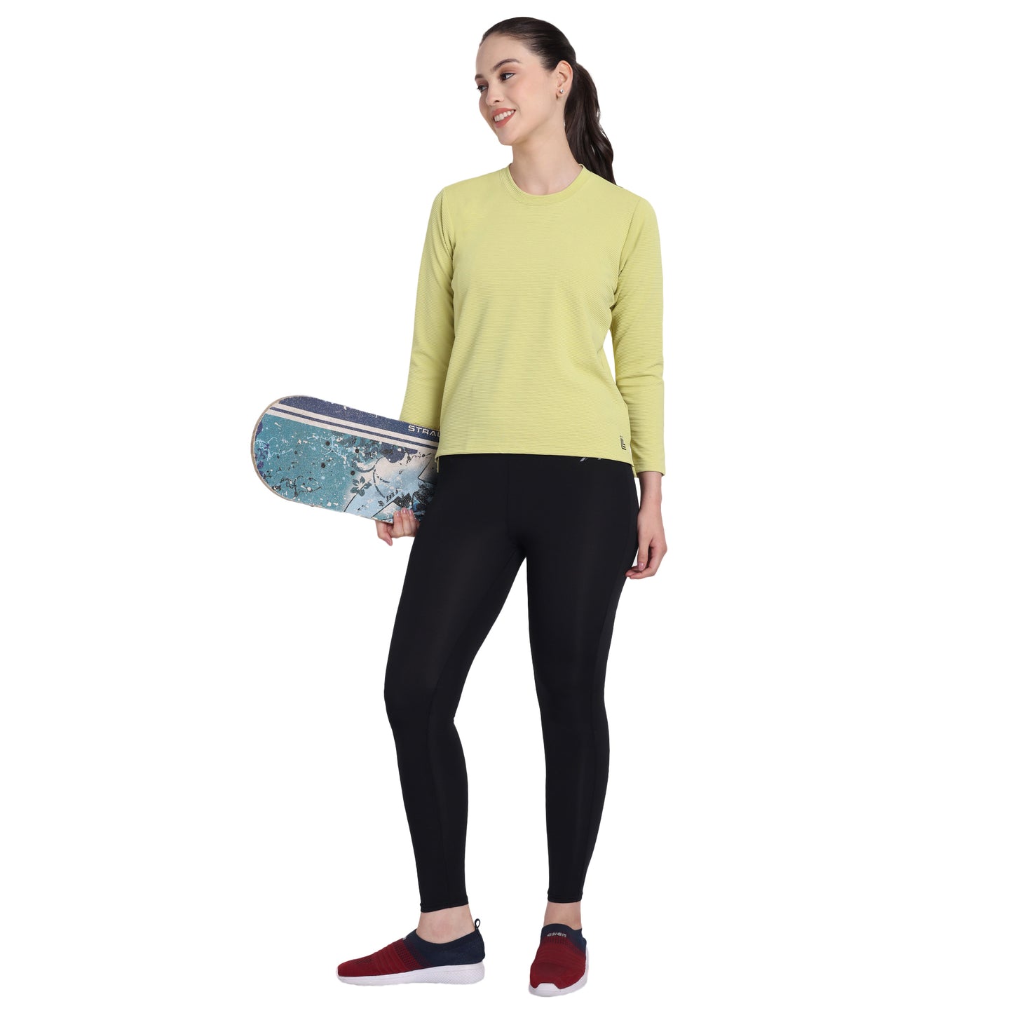 Full Sleeve Dry-fit Round Neck Light Green T-Shirt For Women