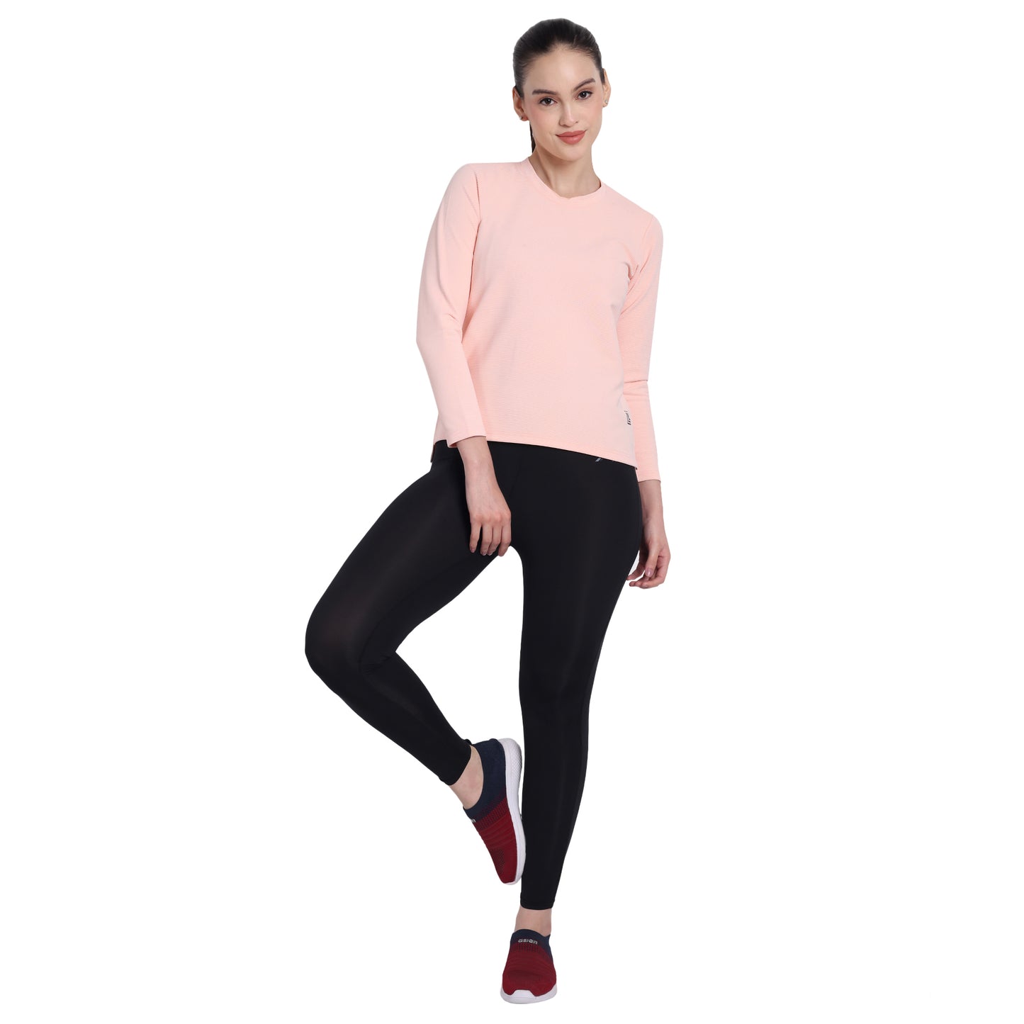 Full Sleeve Dry-fit Round Neck Pink T-Shirt For Women