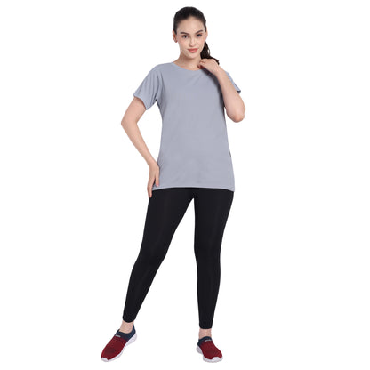 Light Grey Sports  T-Shirt with Pocket For Women