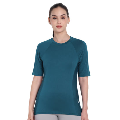 Round Neck  Blue Dry-fit Gym T-Shirt For Women