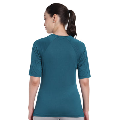 Round Neck  Blue Dry-fit Gym T-Shirt For Women