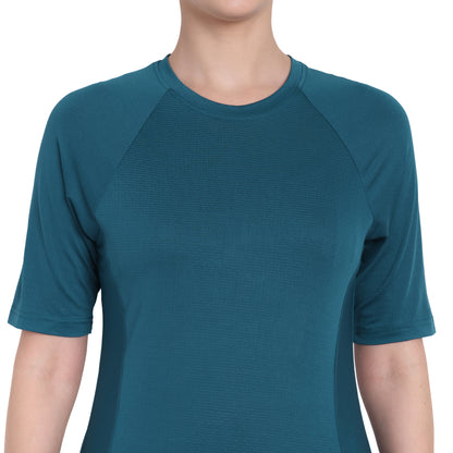 Round Neck  Blue Dry-fit Gym T-Shirt For Women