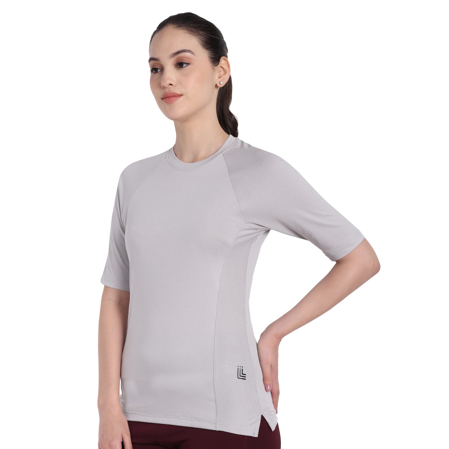 Round Neck  Light Grey Dry-fit Gym T-Shirt For Women