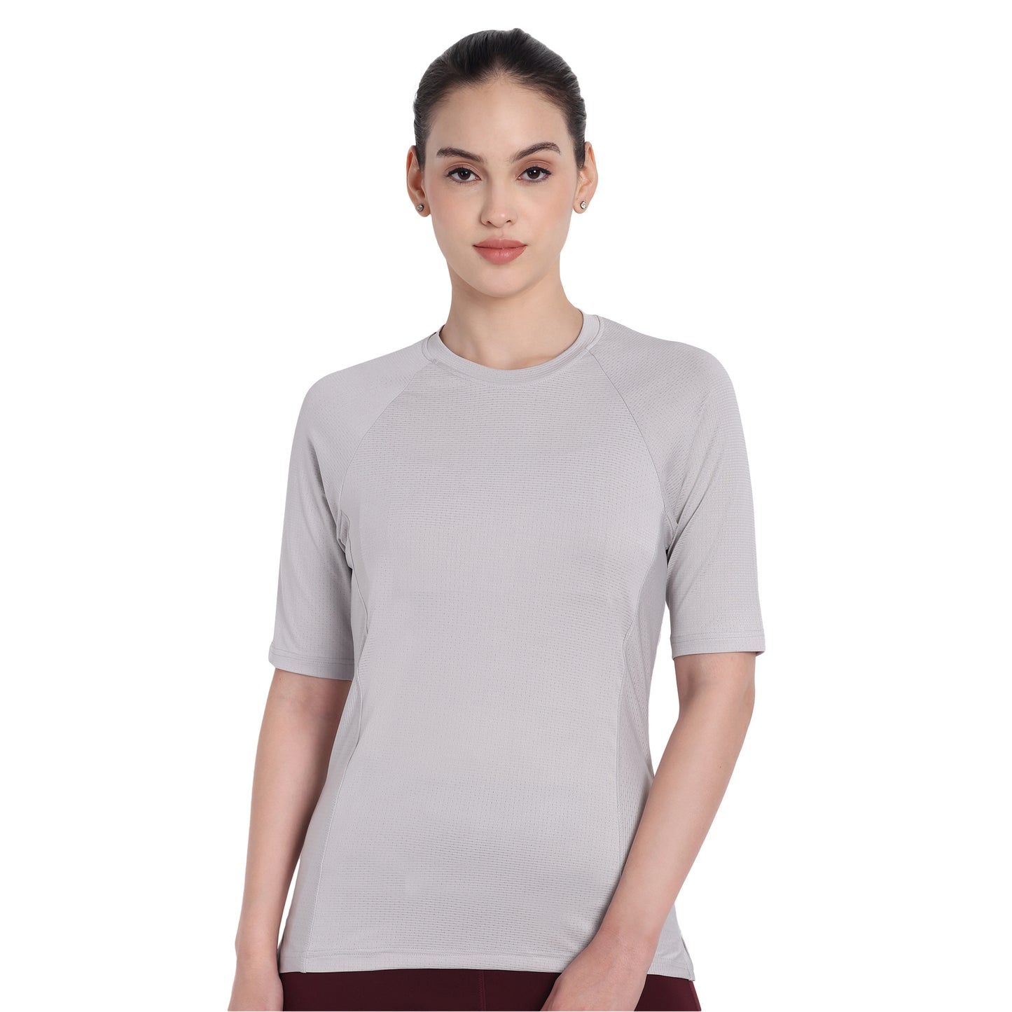 Round Neck  Light Grey Dry-fit Gym T-Shirt For Women