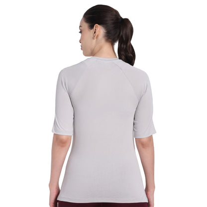 Round Neck  Light Grey Dry-fit Gym T-Shirt For Women