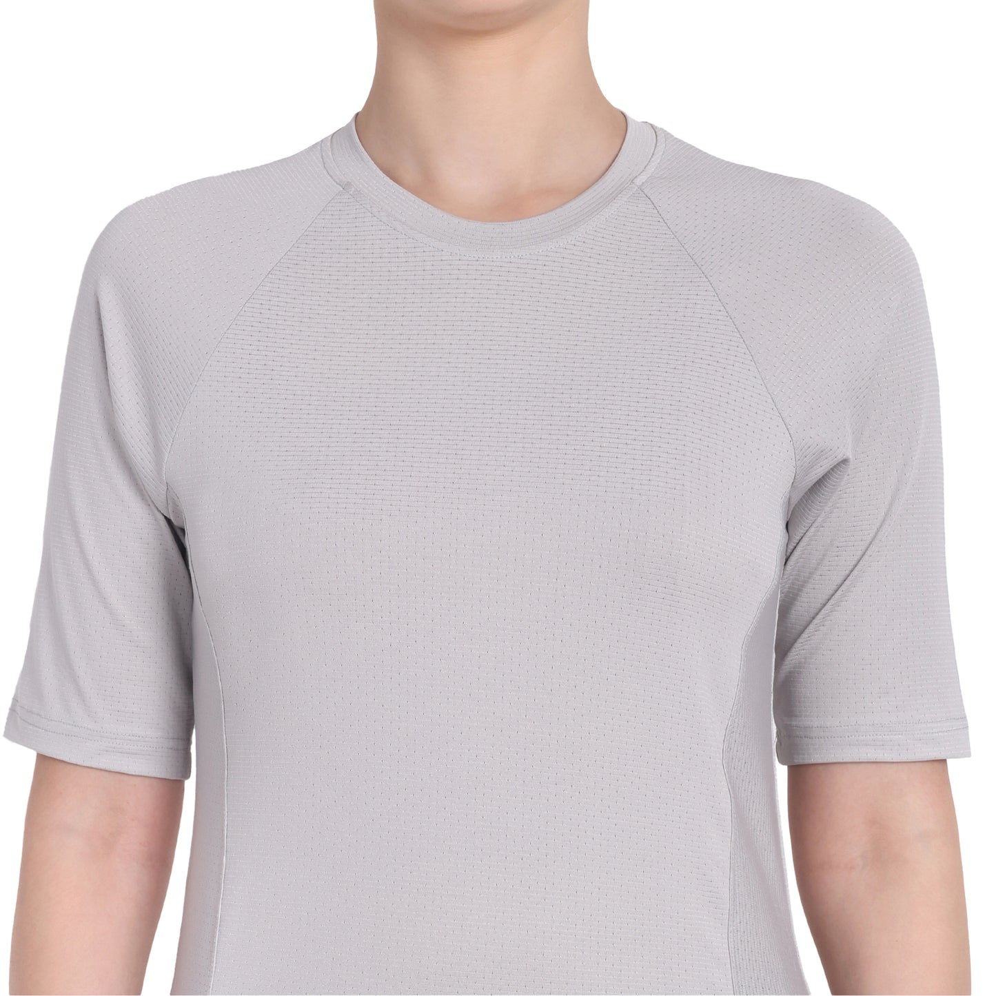 Round Neck  Light Grey Dry-fit Gym T-Shirt For Women