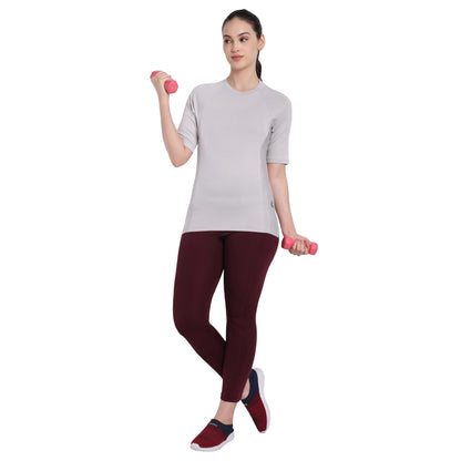 Round Neck  Light Grey Dry-fit Gym T-Shirt For Women