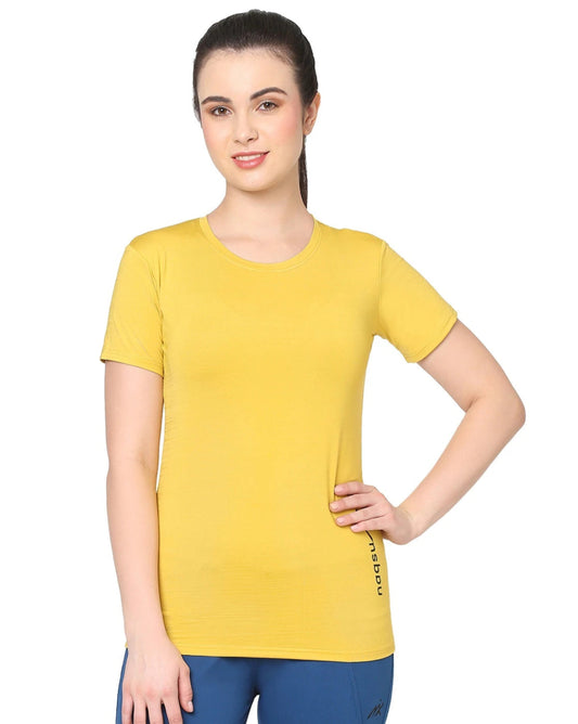 Round Neck Yellow Dry-fit Gym T-Shirt For Women