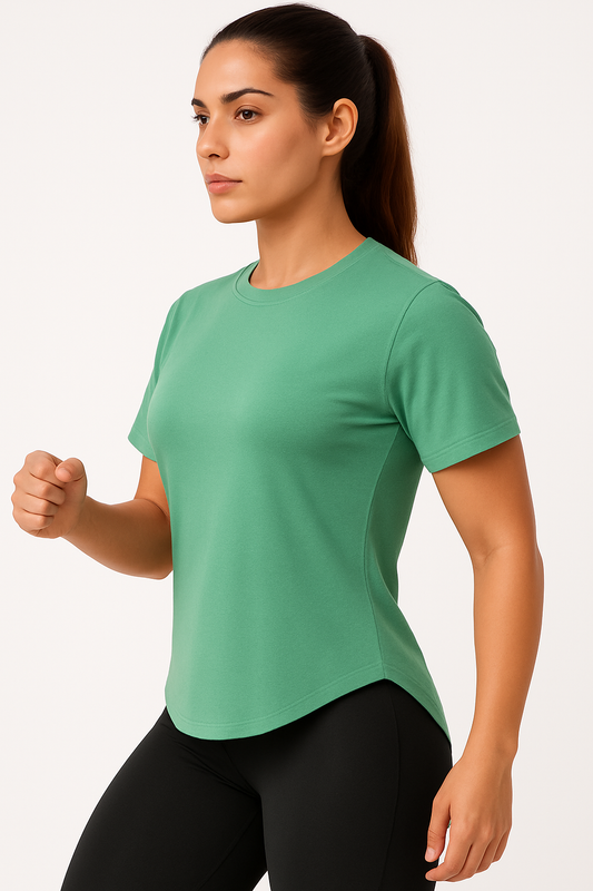 Light Green Apple Cut Rapid Dry Gym & Workout T-Shirt For Women