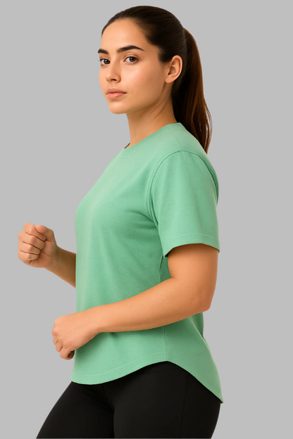 Light Green Apple Cut Rapid Dry Gym & Workout T-Shirt For Women